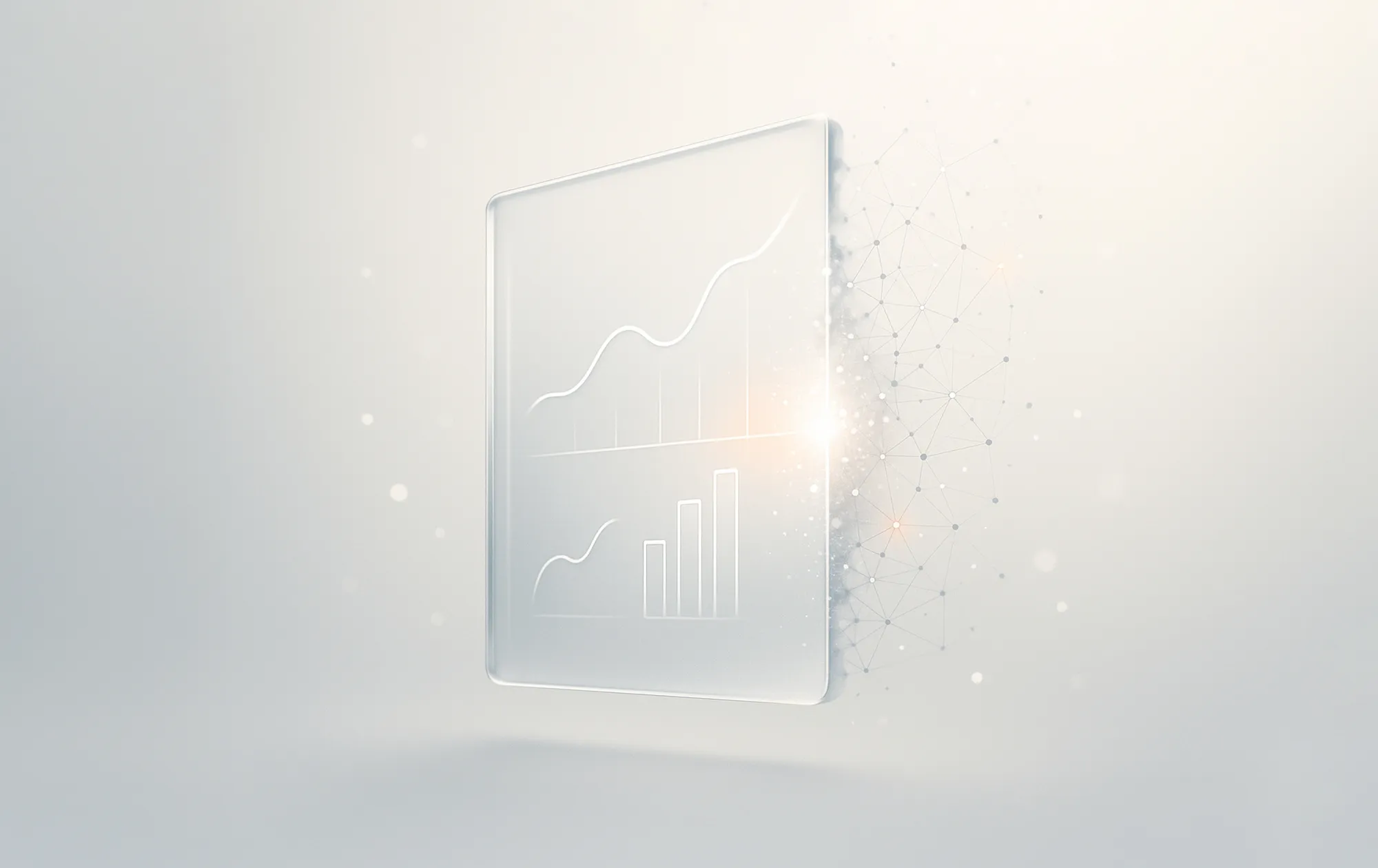 A translucent tile featuring bar graphs on a light backdrop, illustrating local SEO analytics and reporting.