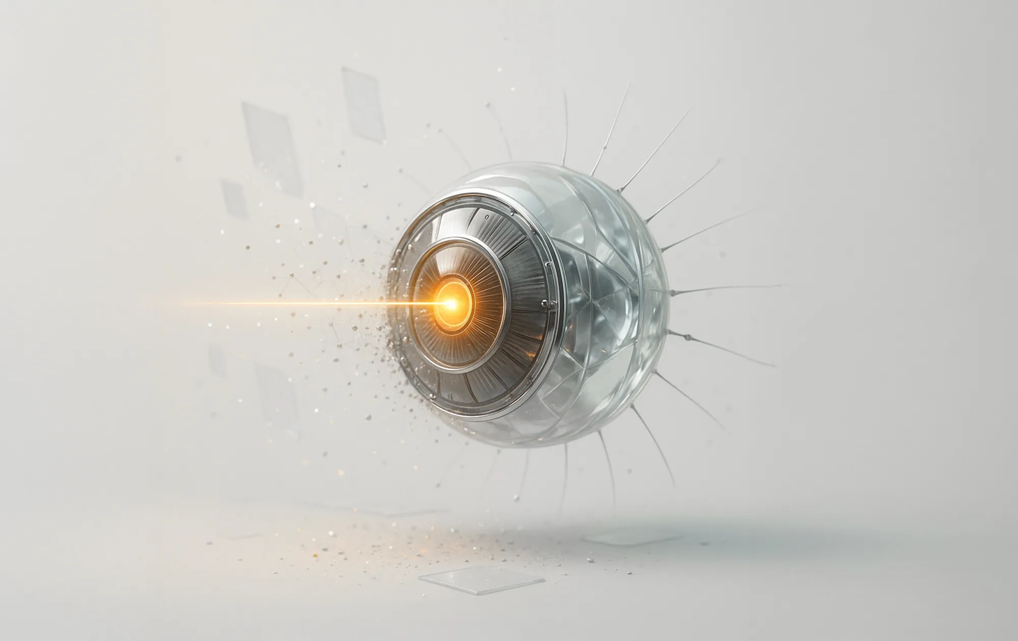 Glowing futuristic eye fires an orange beam, a metaphor for capturing attention with Google Display Ads.