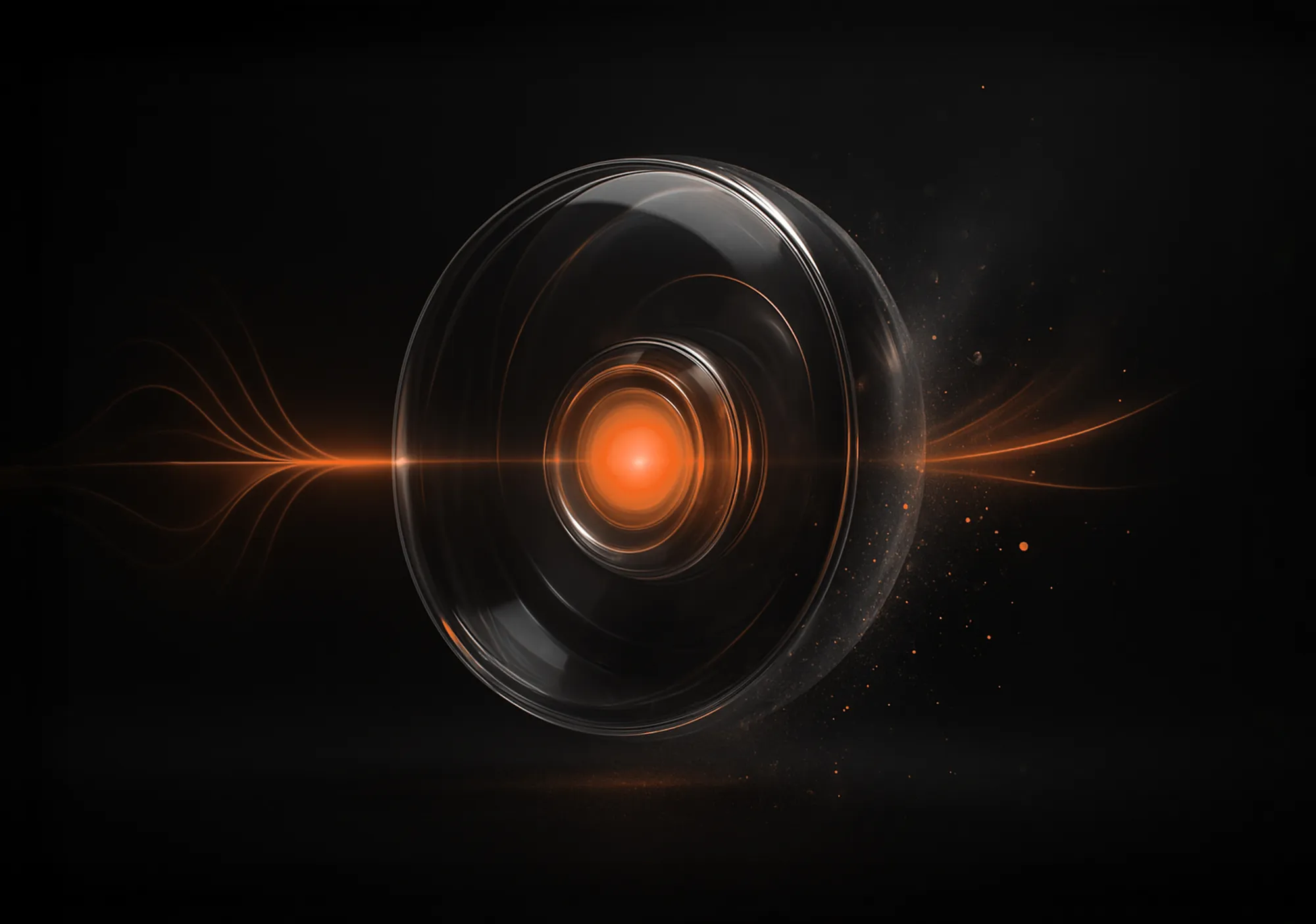 Glowing circular form with orange core and light trails, depicting the energy of social media community management.