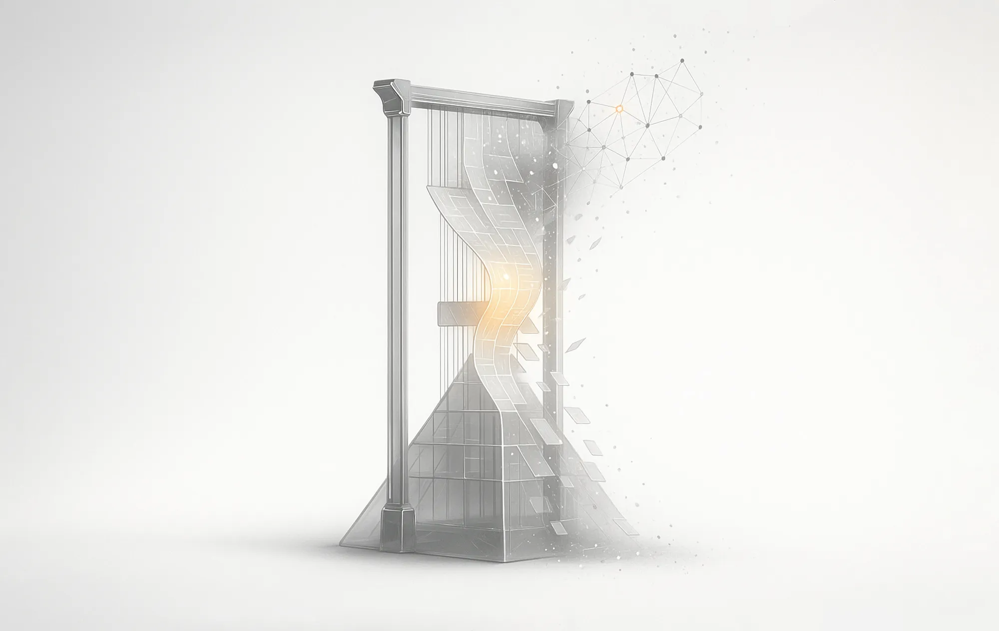A loom-like abstract structure with geometric shapes, illustrating seo content creation and optimization.