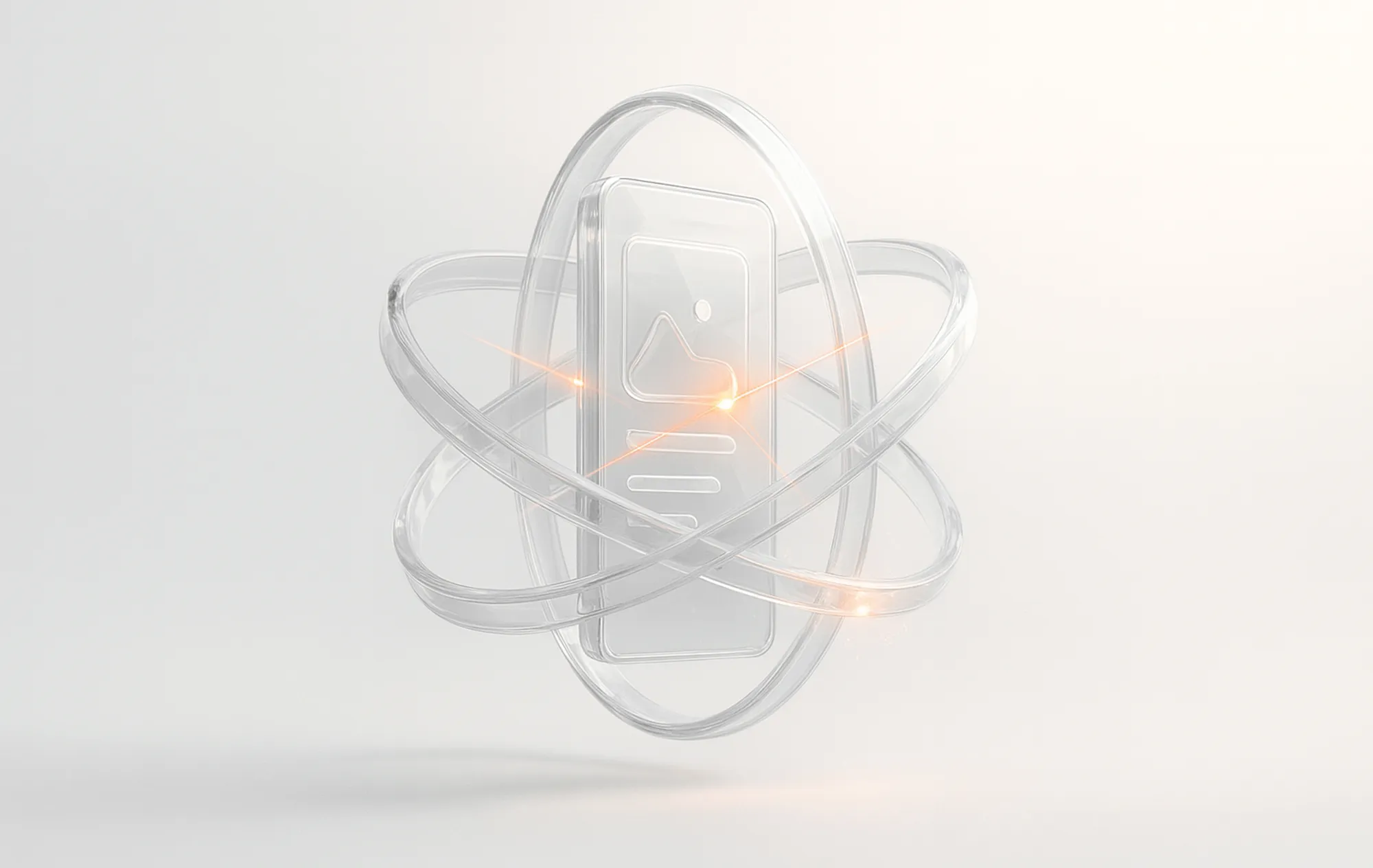 A transparent smartphone with intersecting glowing rings symbolizing digital marketing and conversion optimization.