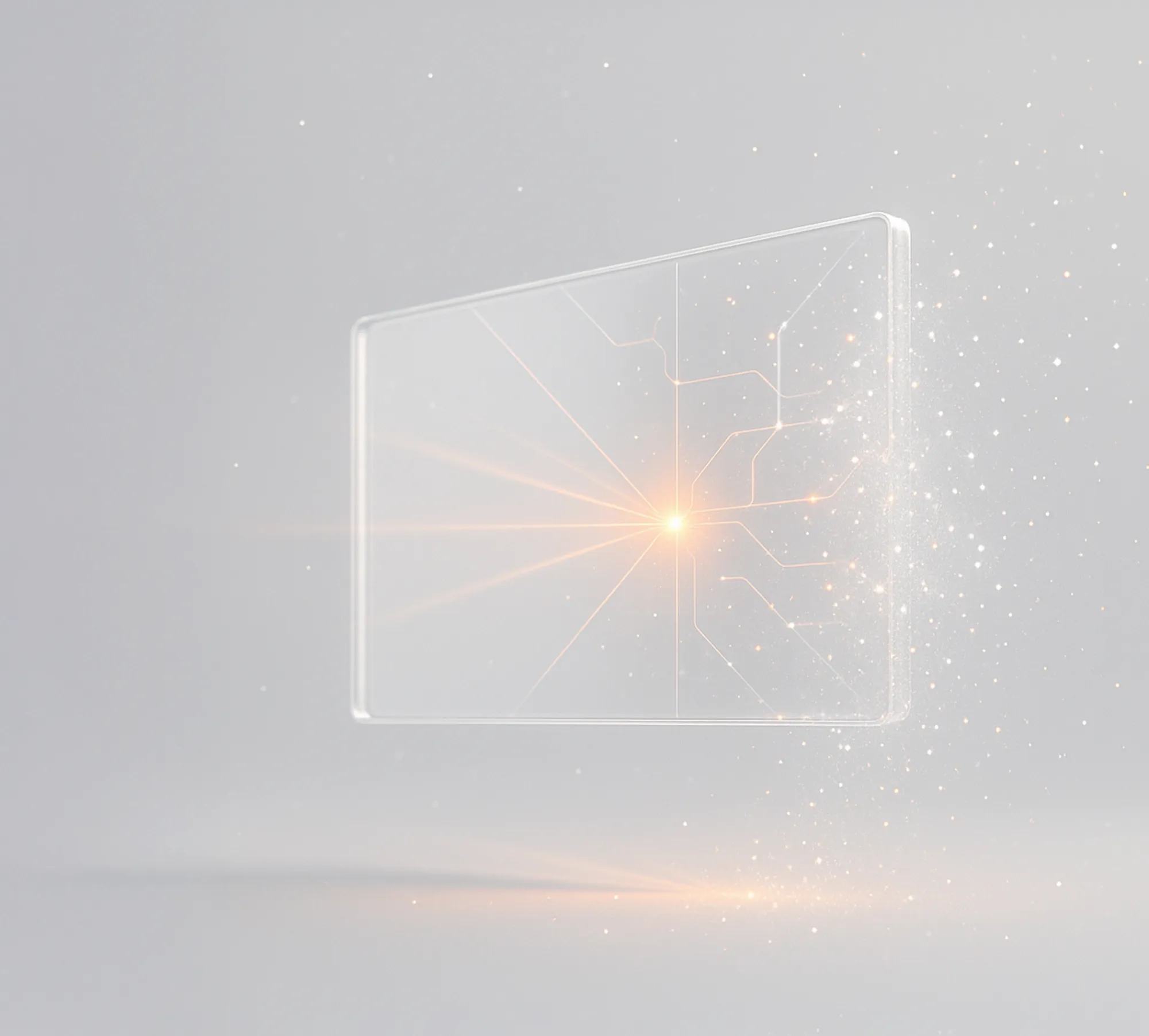 Abstract glass screen with radiant orange core and circuit lines, symbolizing Google Display Advertising.
