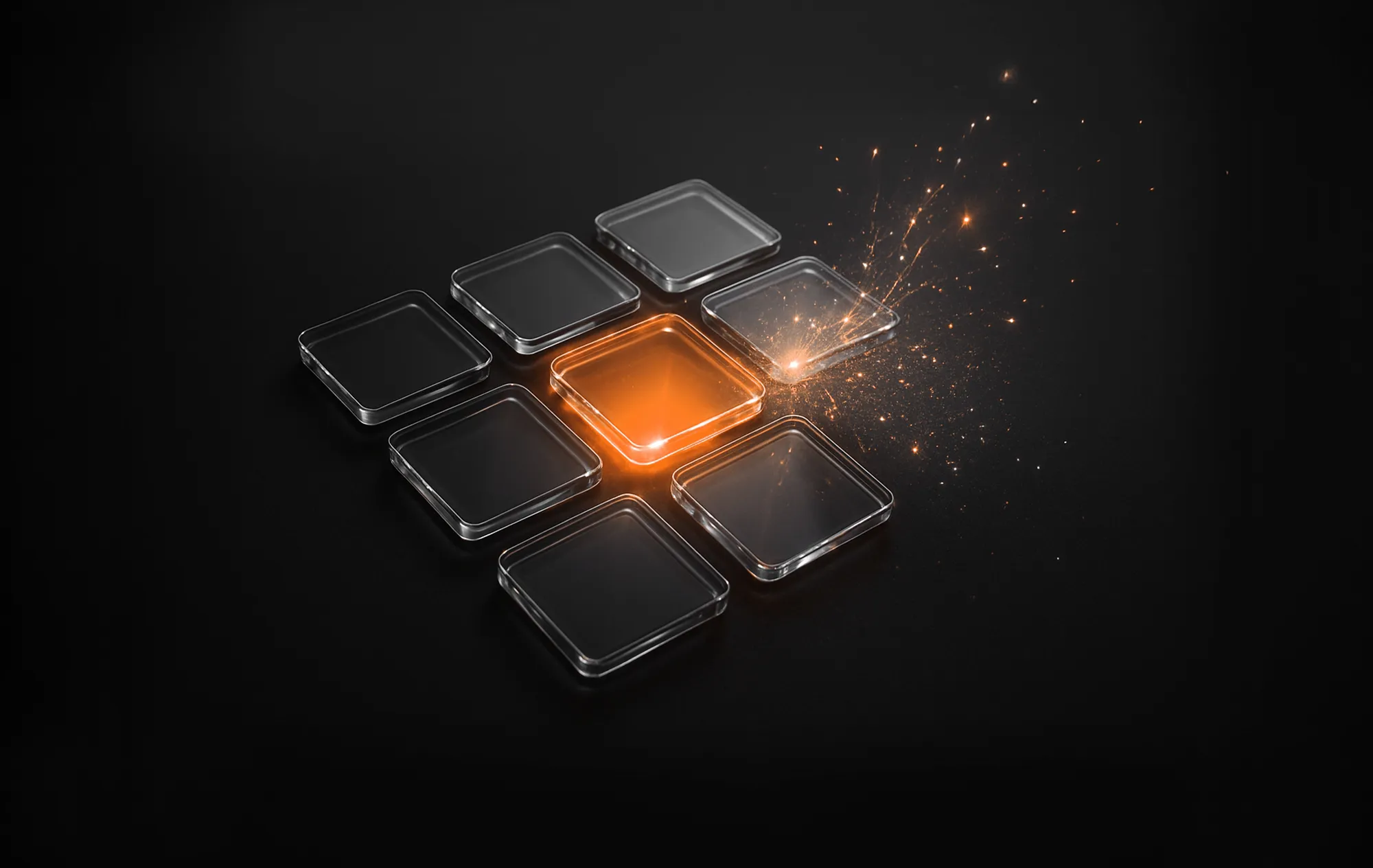 Glowing orange square in a grid of glass tiles, illustrating strategies for driving Instagram engagement and visibility.