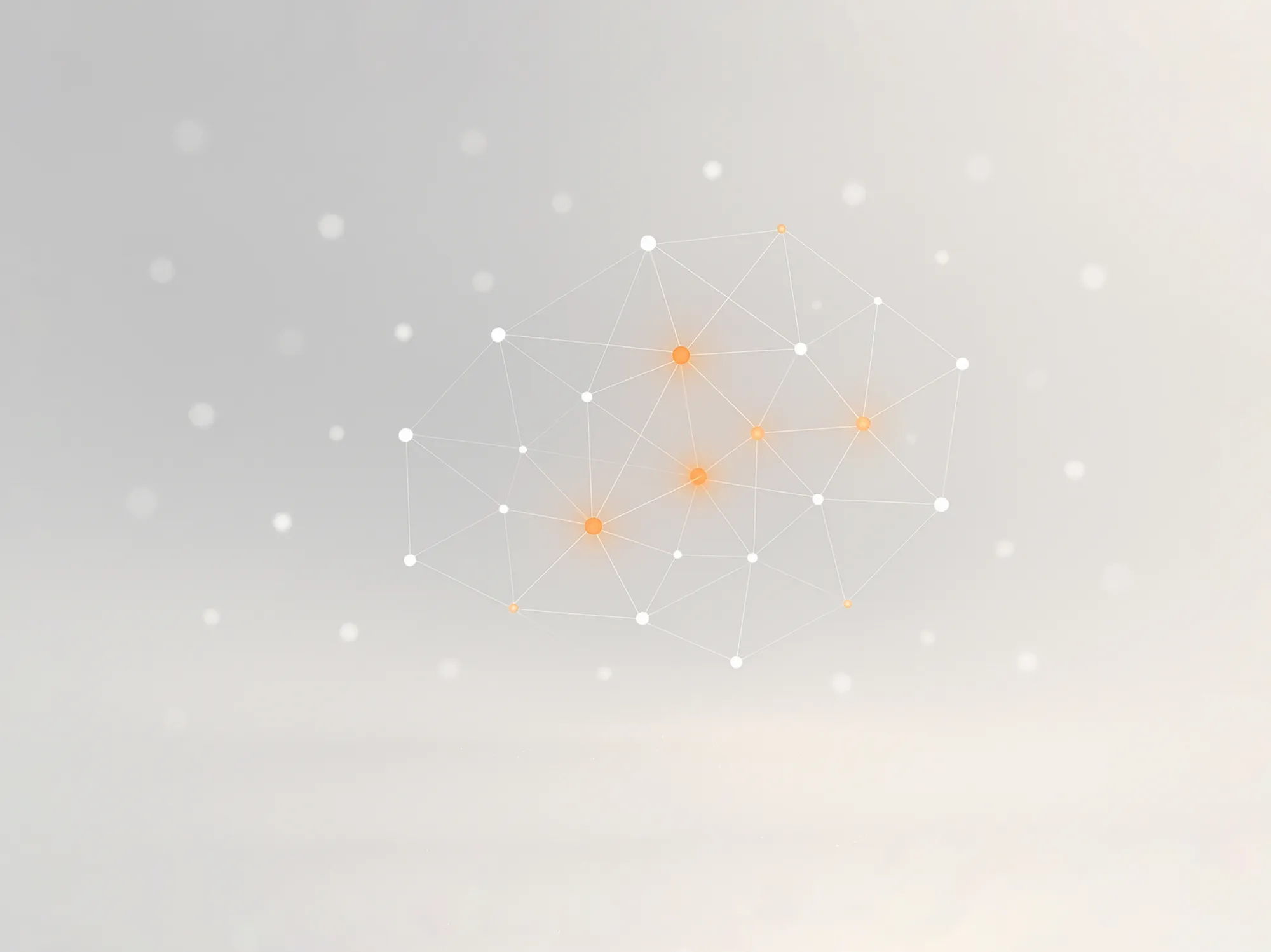 White and orange connected dots in a geometric web, illustrating digital marketing strategy connections.