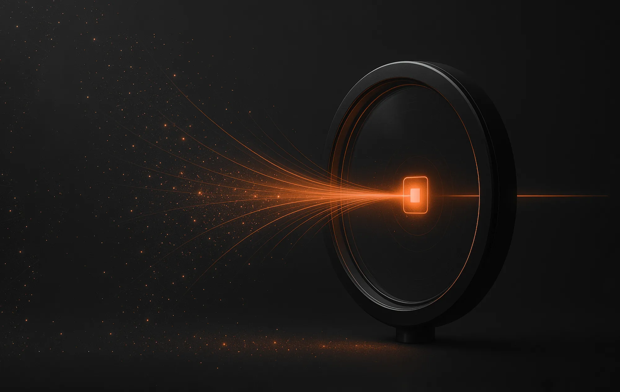 Futuristic circular object with orange light burst, illustrating extending Facebook reach through social media marketing.