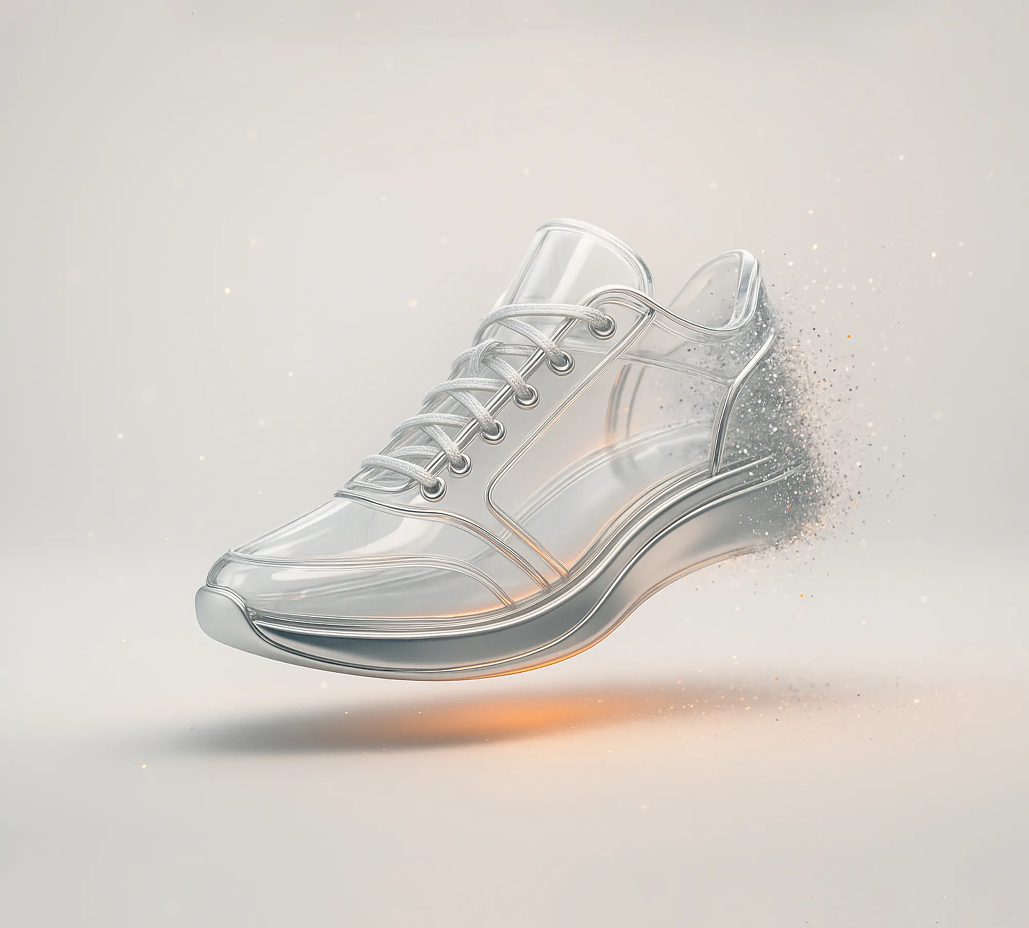 Transparent running shoe with glowing accents, representing Google Shopping Ads for e-commerce businesses.