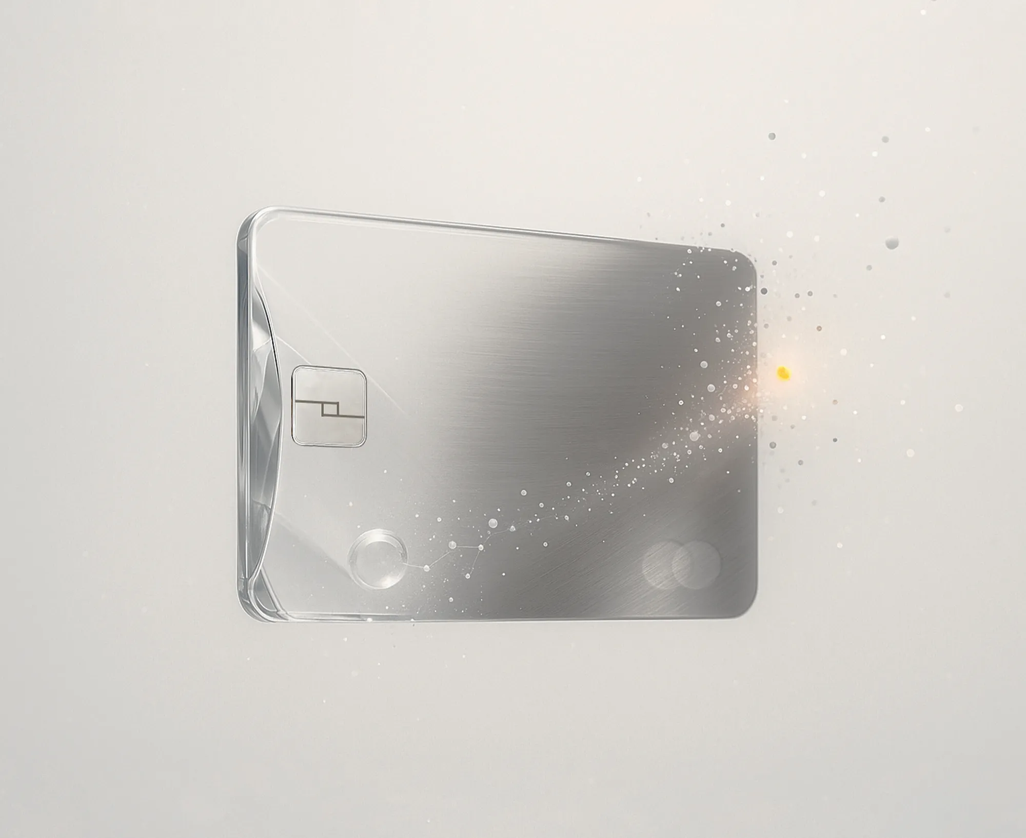 Metallic credit card with glowing particles, representing ready-to-buy traffic from search engine advertising.