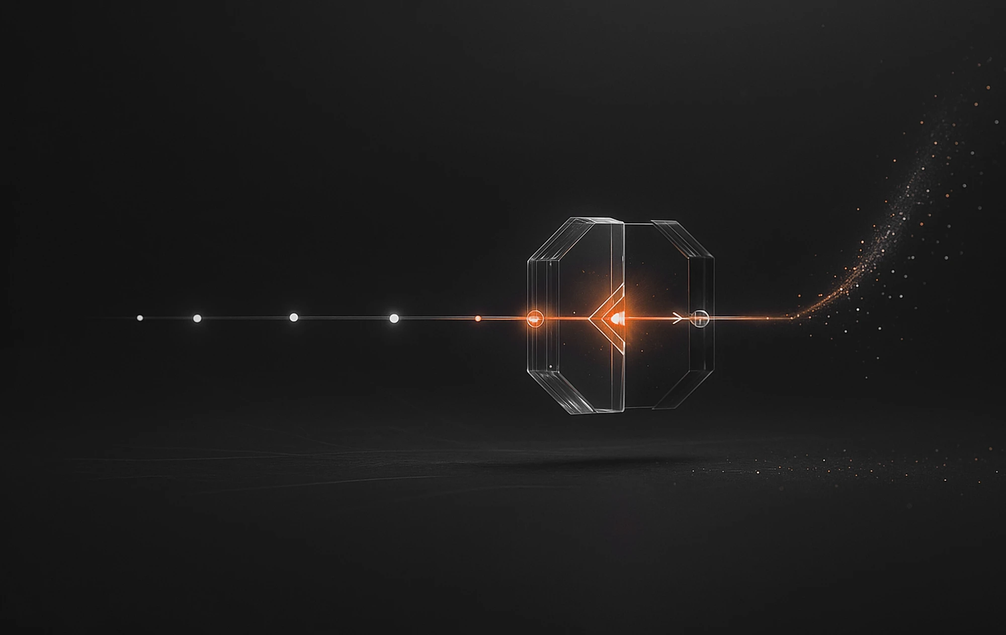 Glowing orange hexagon with white light trail, illustrating precise LinkedIn campaign management and optimization.