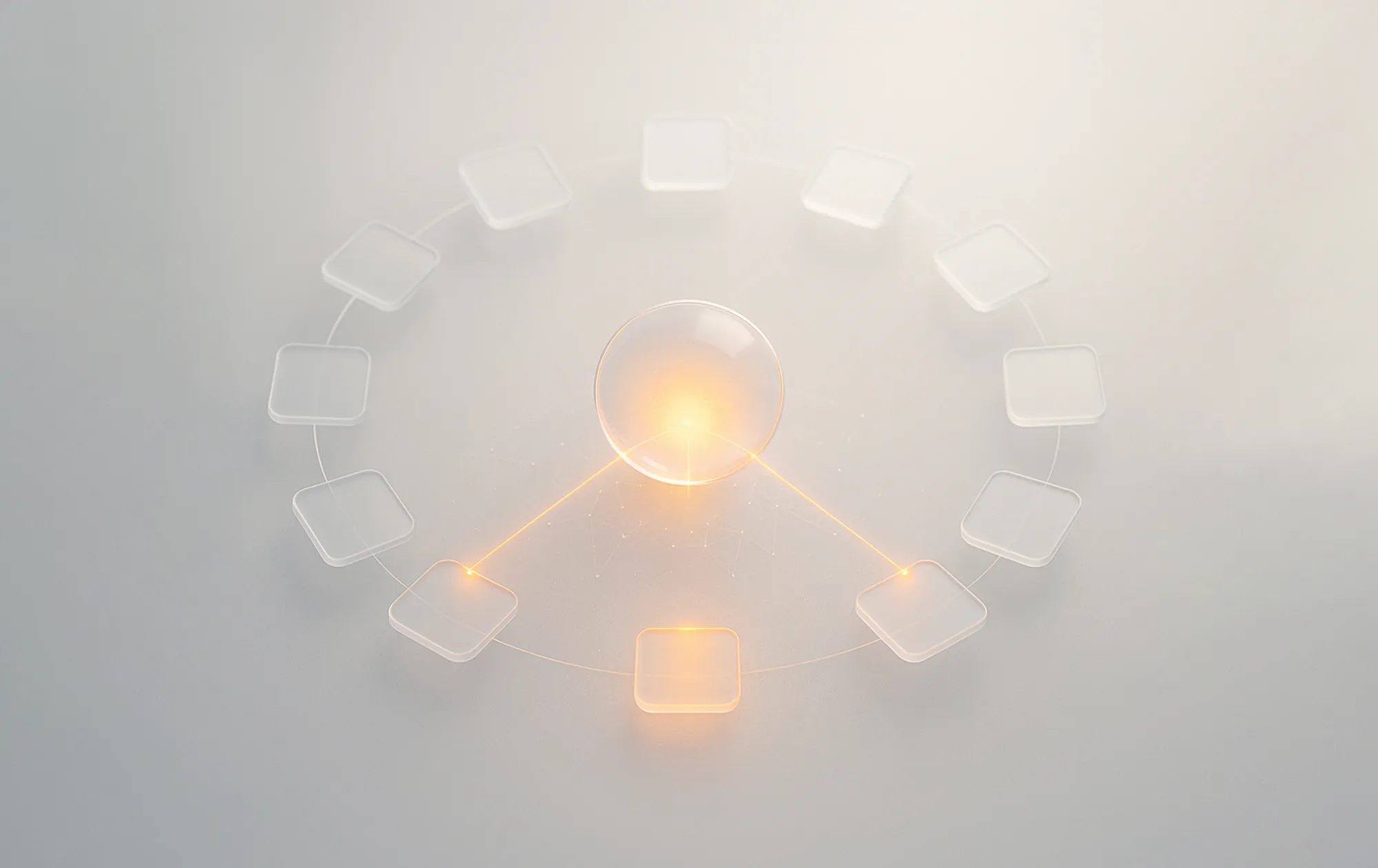 A glowing central sphere with orange lines linking to squares, evoking SEO link building for local authority.