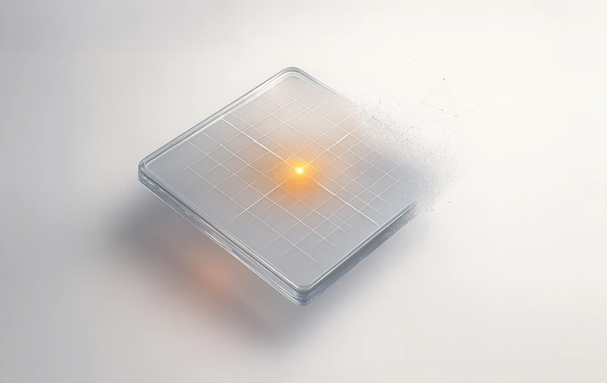 A translucent square grid with a glowing orange center, illustrating local SEO consulting for business growth.