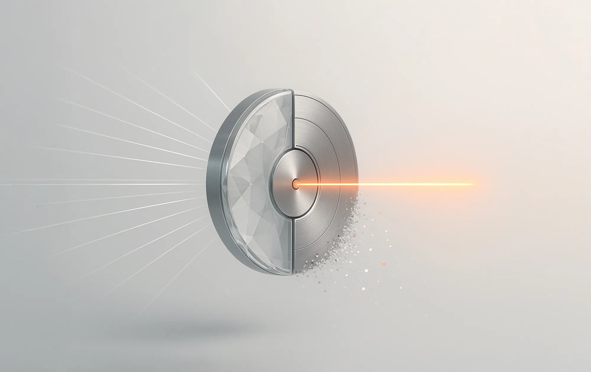 A laser passes through a segmented translucent sphere and expands outward, evoking Return on Investment (ROI) growth.