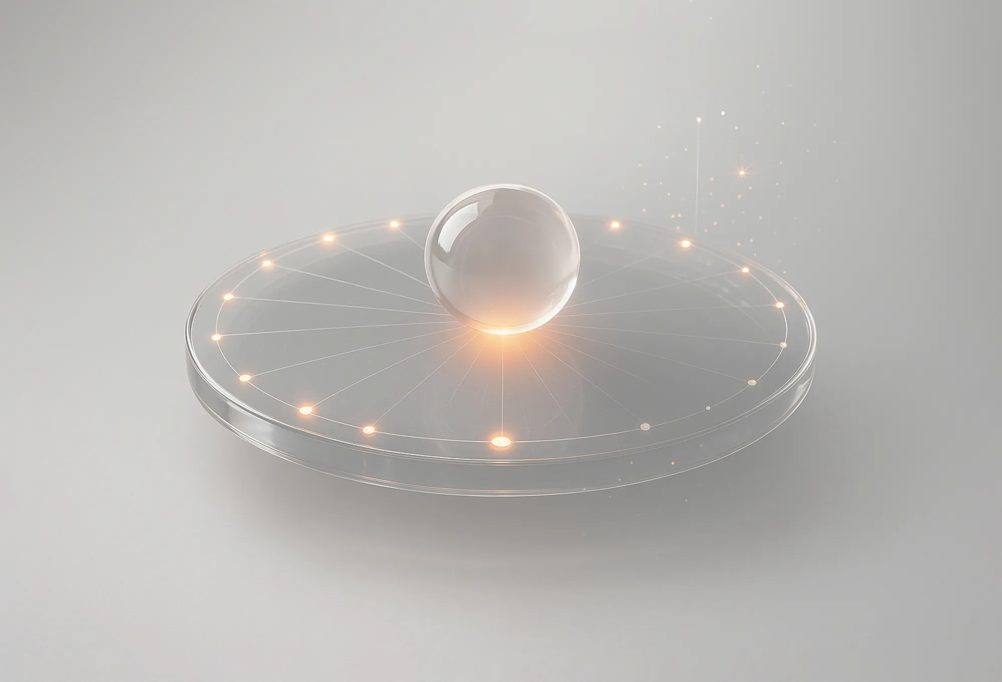 A transparent sphere on a glowing, circular glass surface represents omnichannel digital marketing strategies.