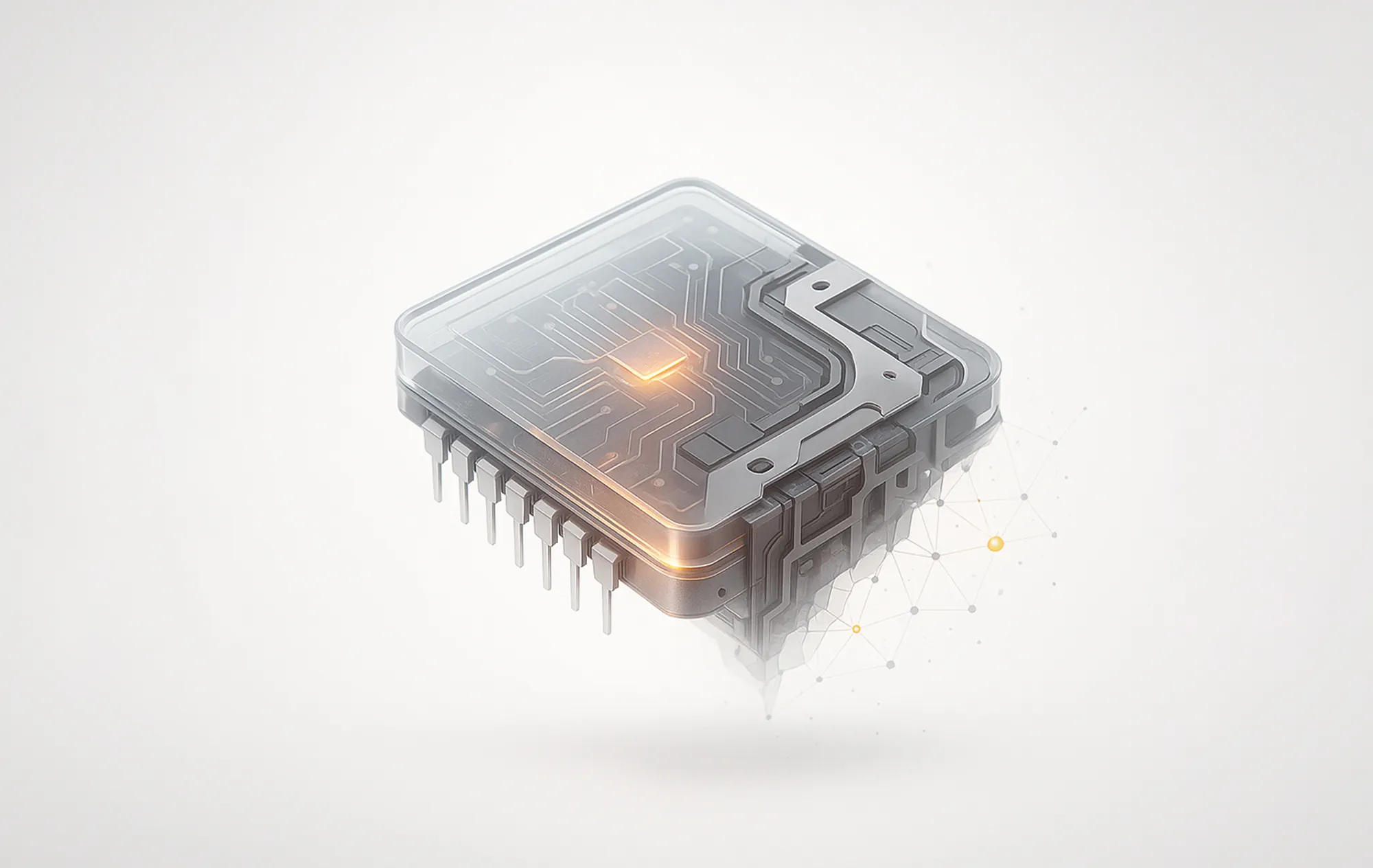 A computer microchip with glowing circuits, representing the complex network of technical SEO consulting.