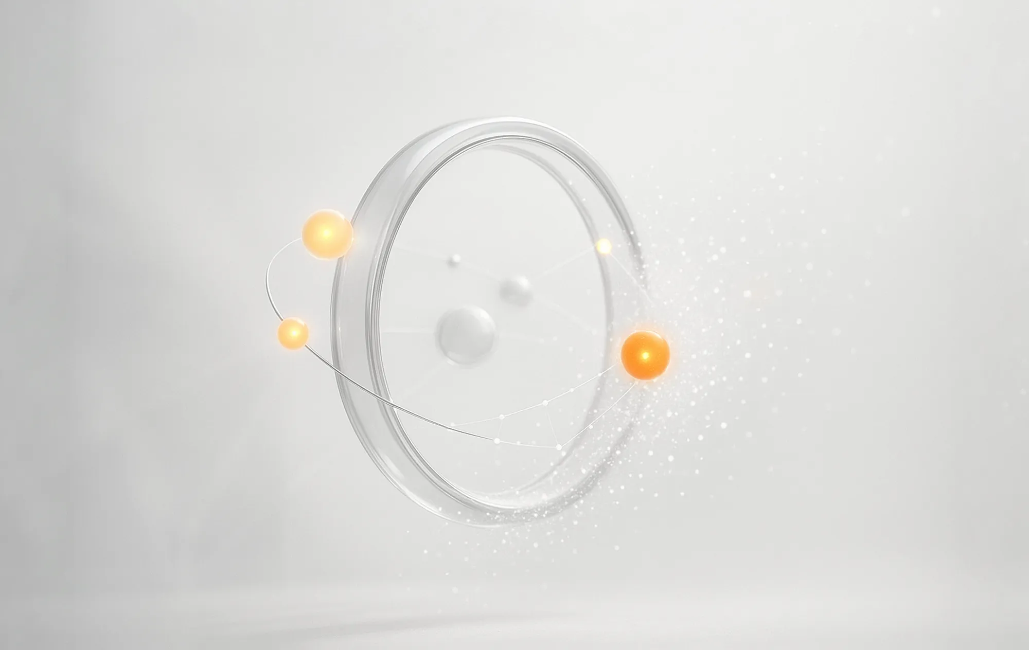 Minimalistic atomic structure symbolizing title, meta tag and url optimization process in search engine optimiization.