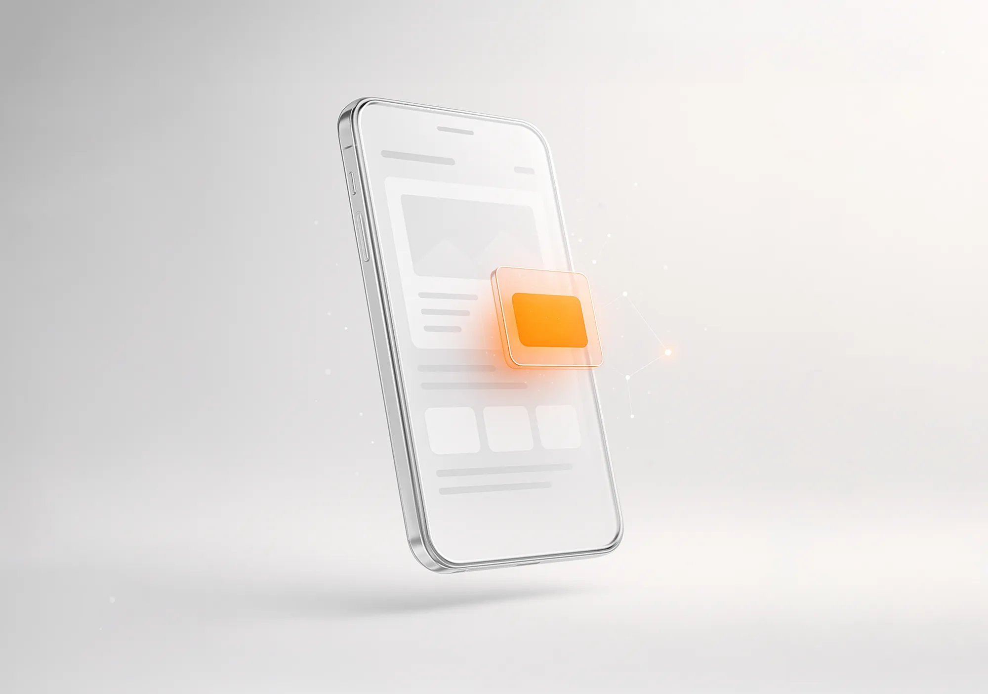 A smartphone with a generic web interface and an orange translucent banner illustrates ppc ads creative development.